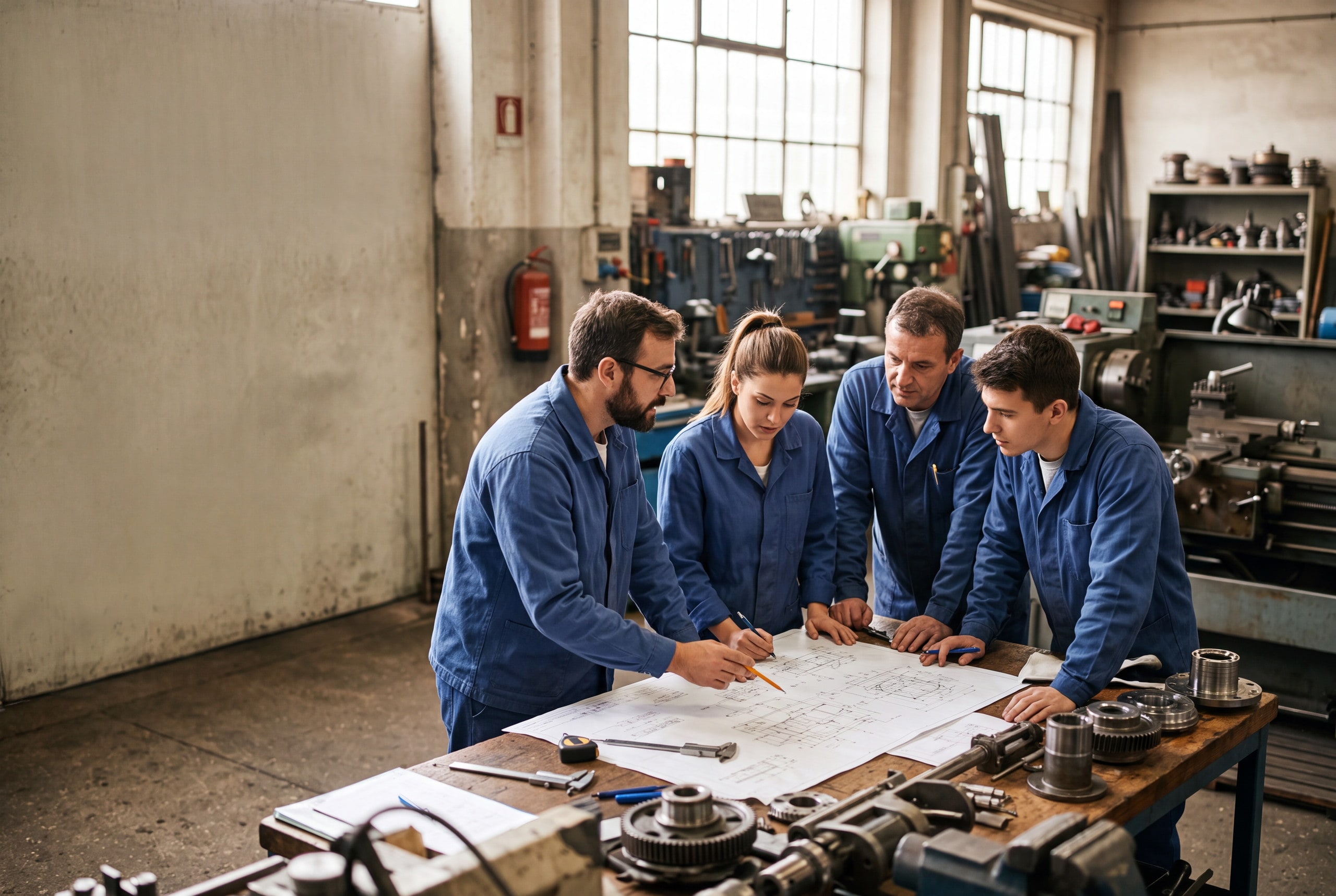Equipo industrial coordinando tareas en planta